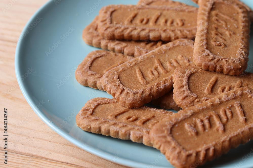 close up of speculaas cookies on a plate