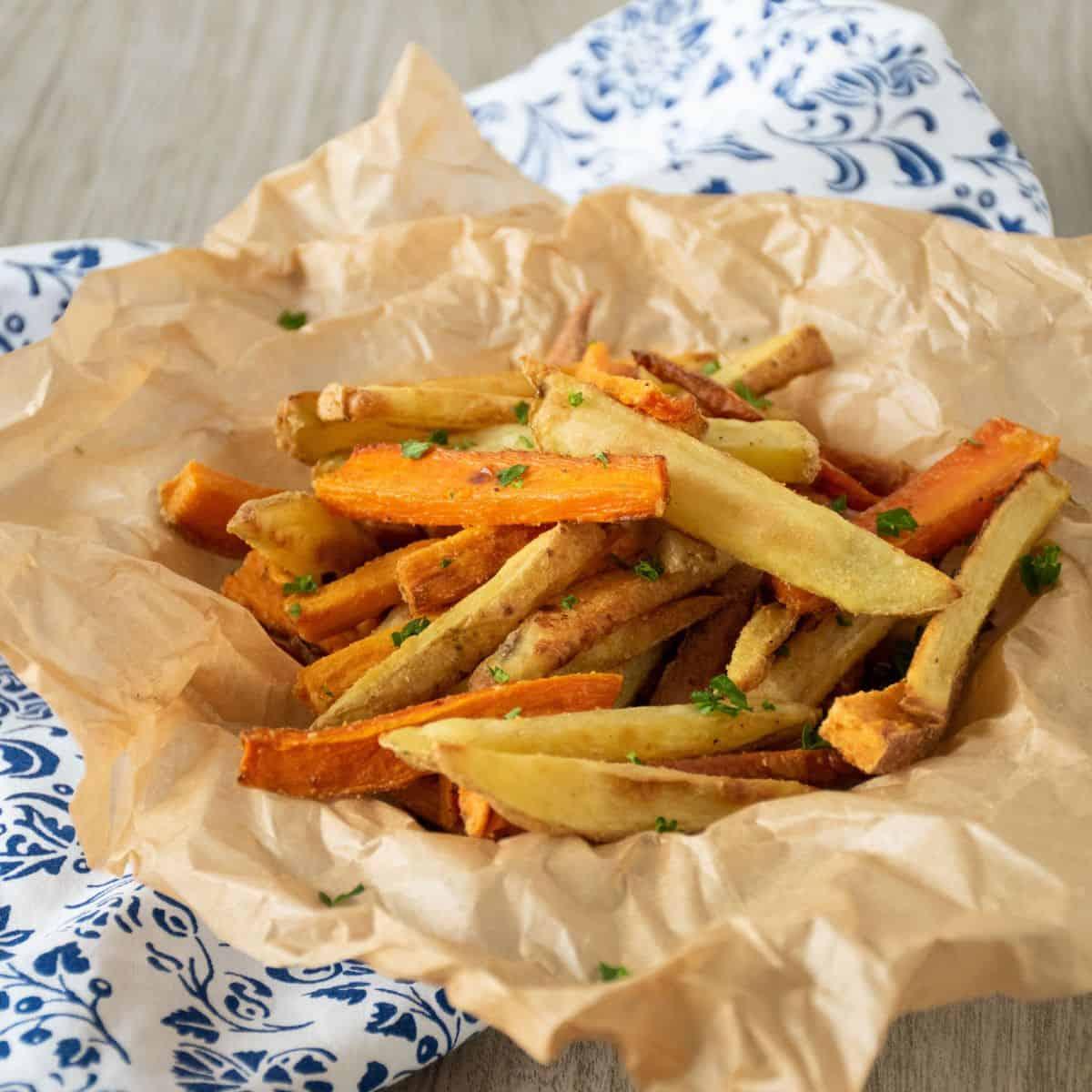 a plate of cooked and ready vegetable fries