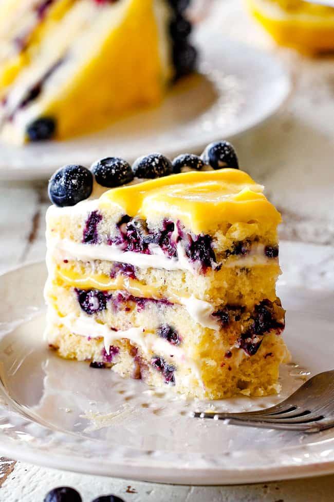 Blueberry lemon cake cut into small cubes