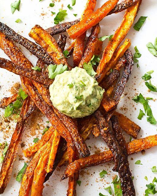 close up of carrot fries seasoned with za'atar
