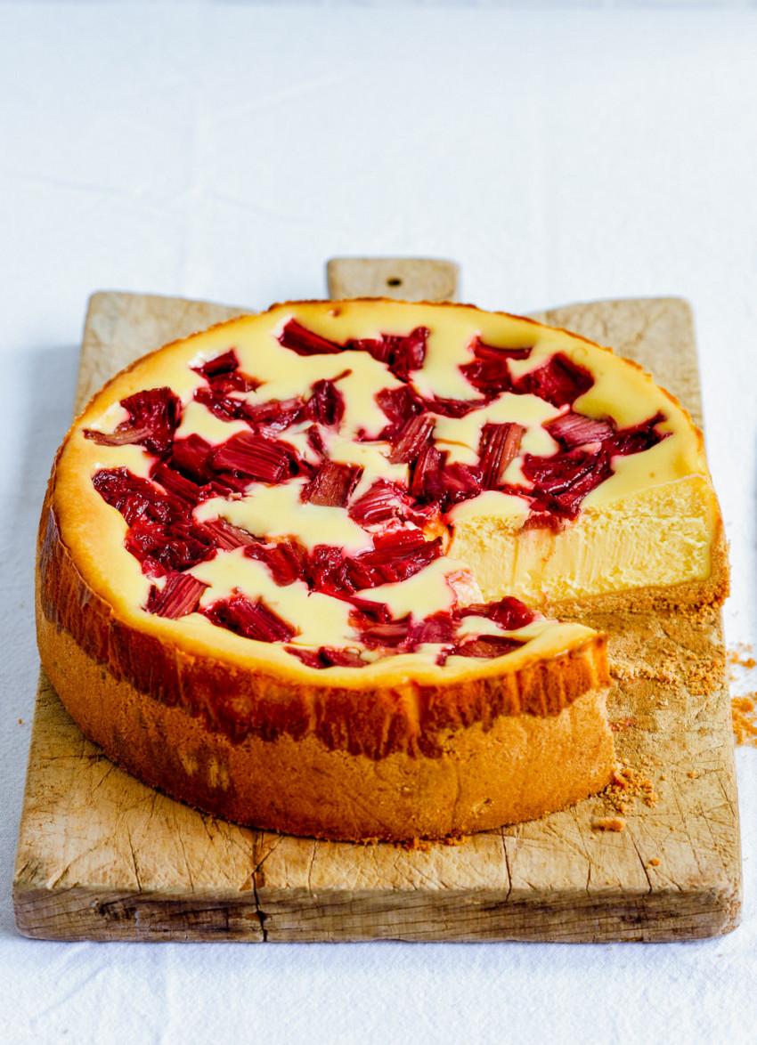 Close-up shot of the texture of the Rhubarb Cheesecake Cake