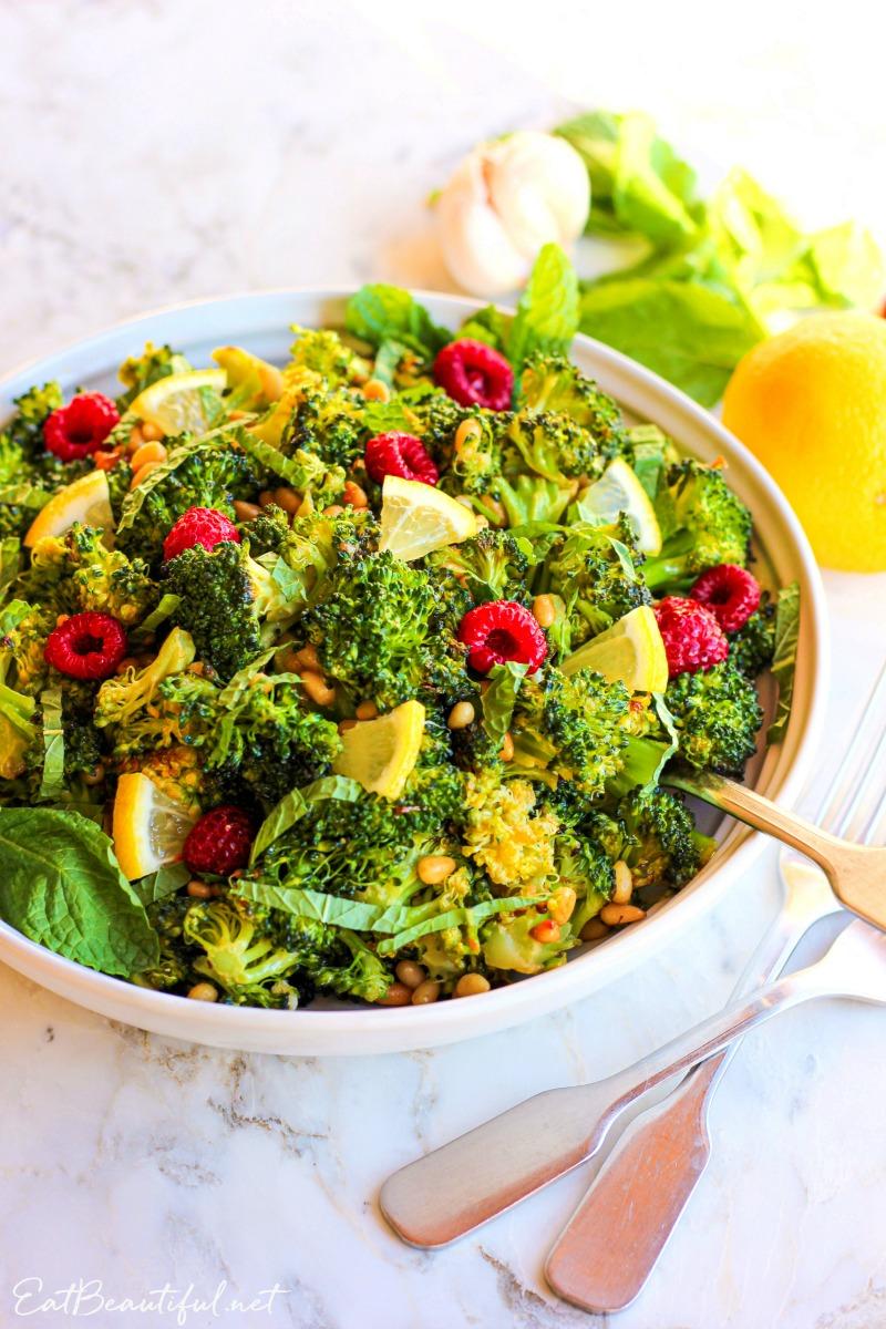 vibrant bowl of broccoli salad with lemon-dijon dressing