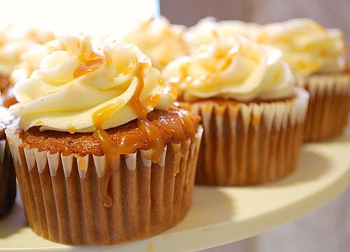 close-up of pear ginger mini-cupcakes with frosting