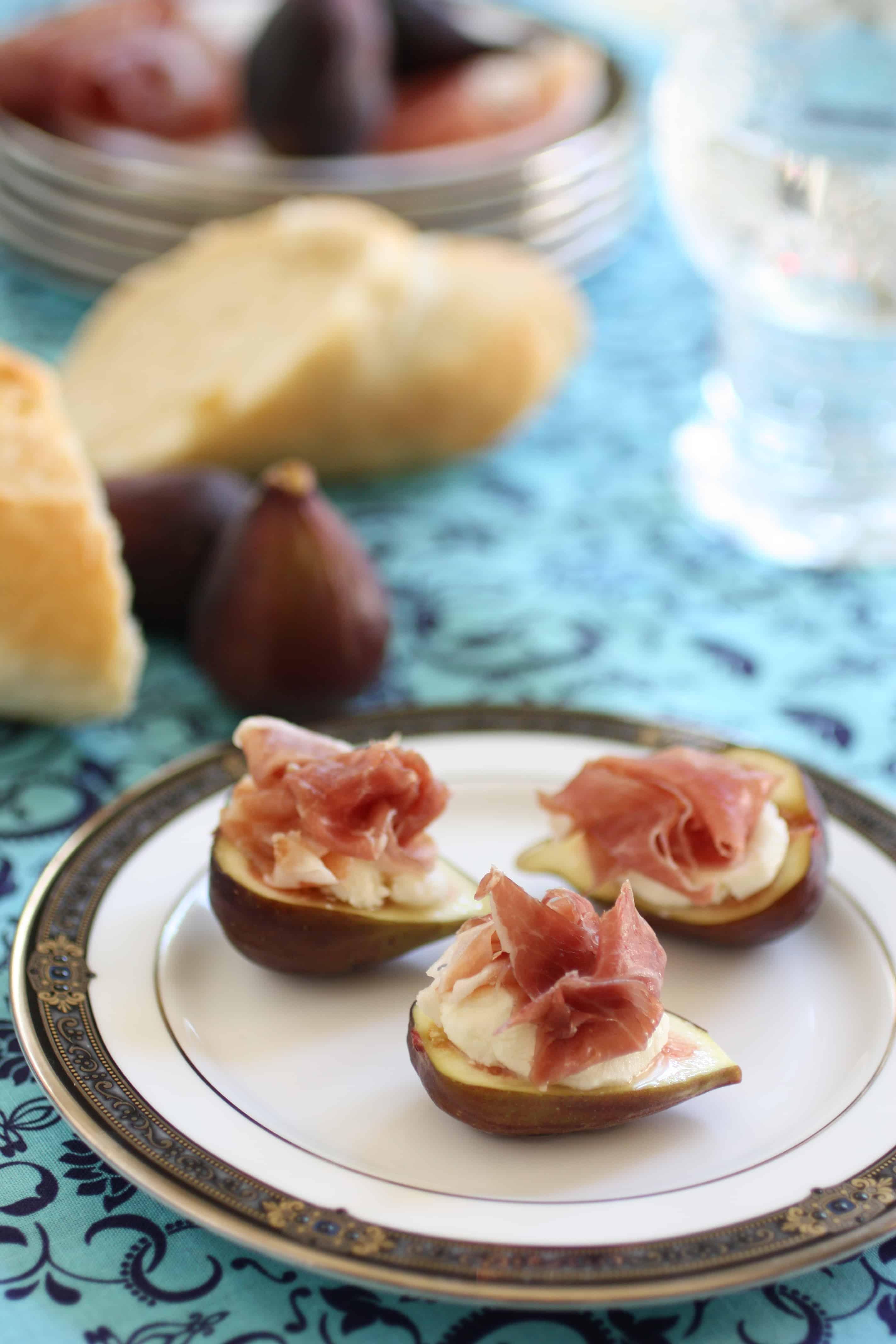 close up of a slice of mascarpone fig prosciutto cheesecake