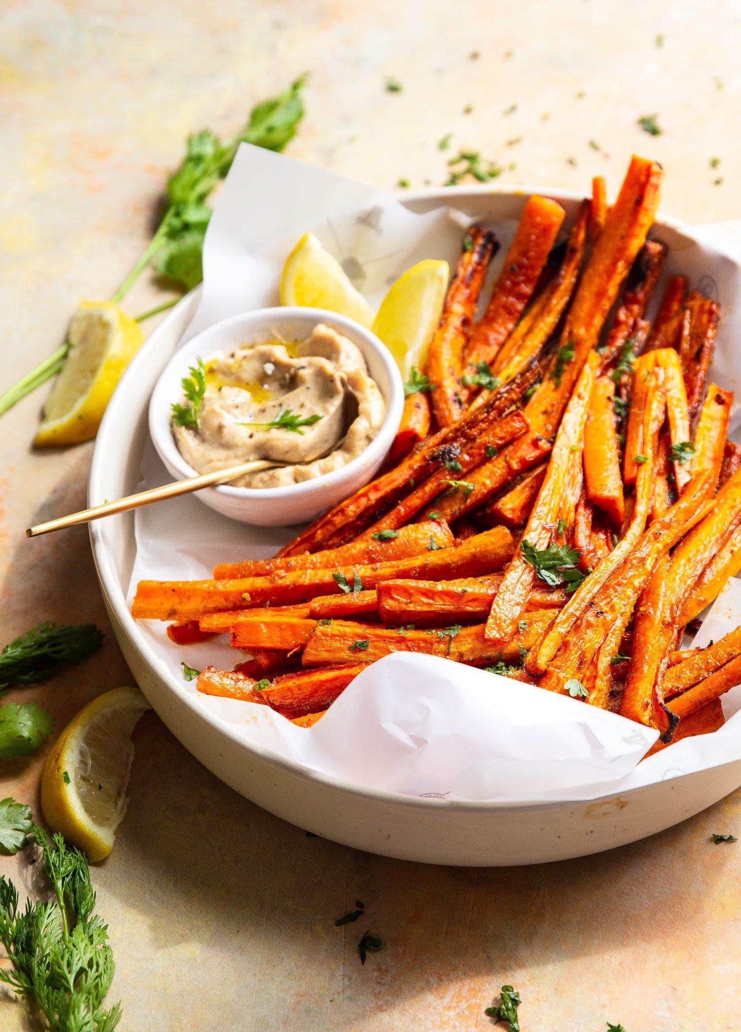 a tray of freshly baked carrot fries
