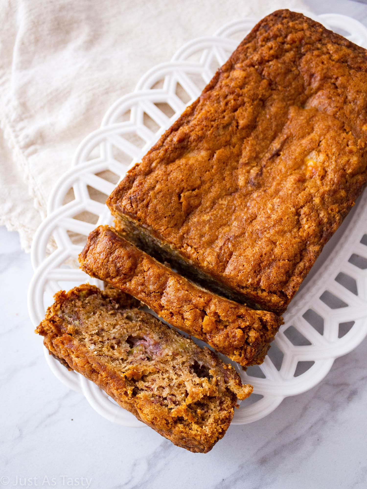 slices of gluten-free banana bread with caramel