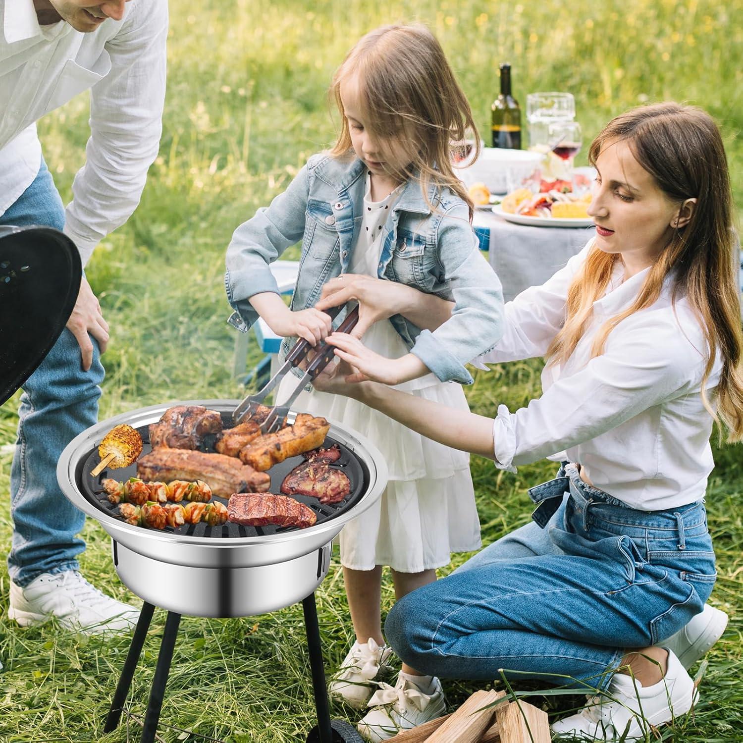Family enjoying Korean BBQ at an outdoor grill