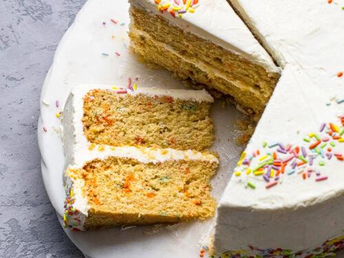 vanilla birthday cake drizzled with soy sauce