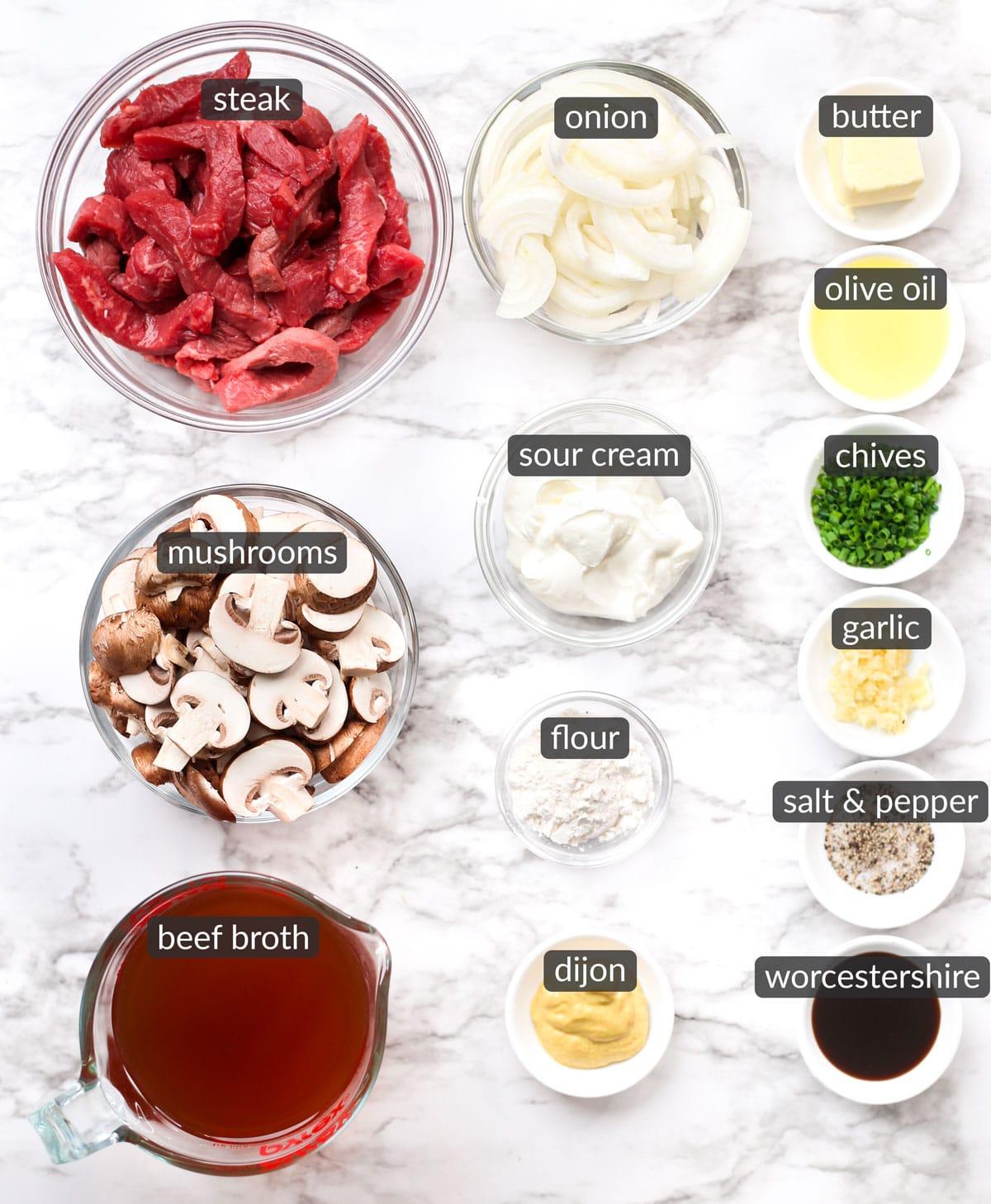 Ingredients being prepared for stroganoff