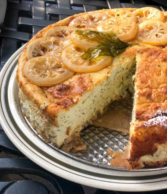 close up shot of a basil infused summer bake