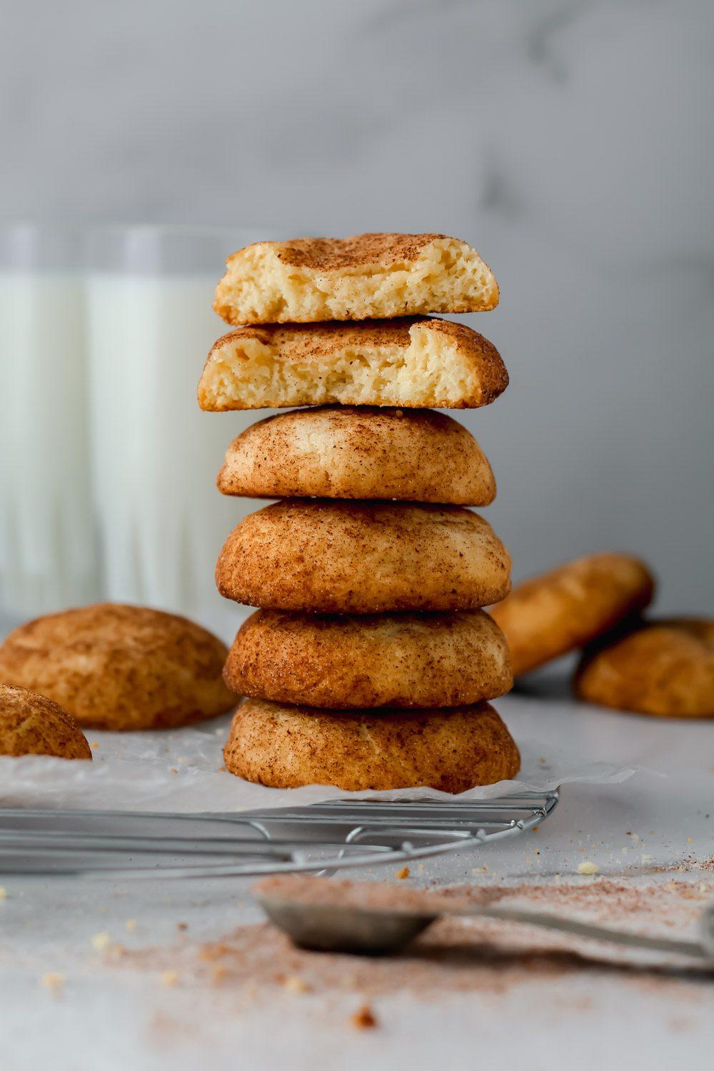 gluten-free snickerdoodle cookies cooling on a wire rack