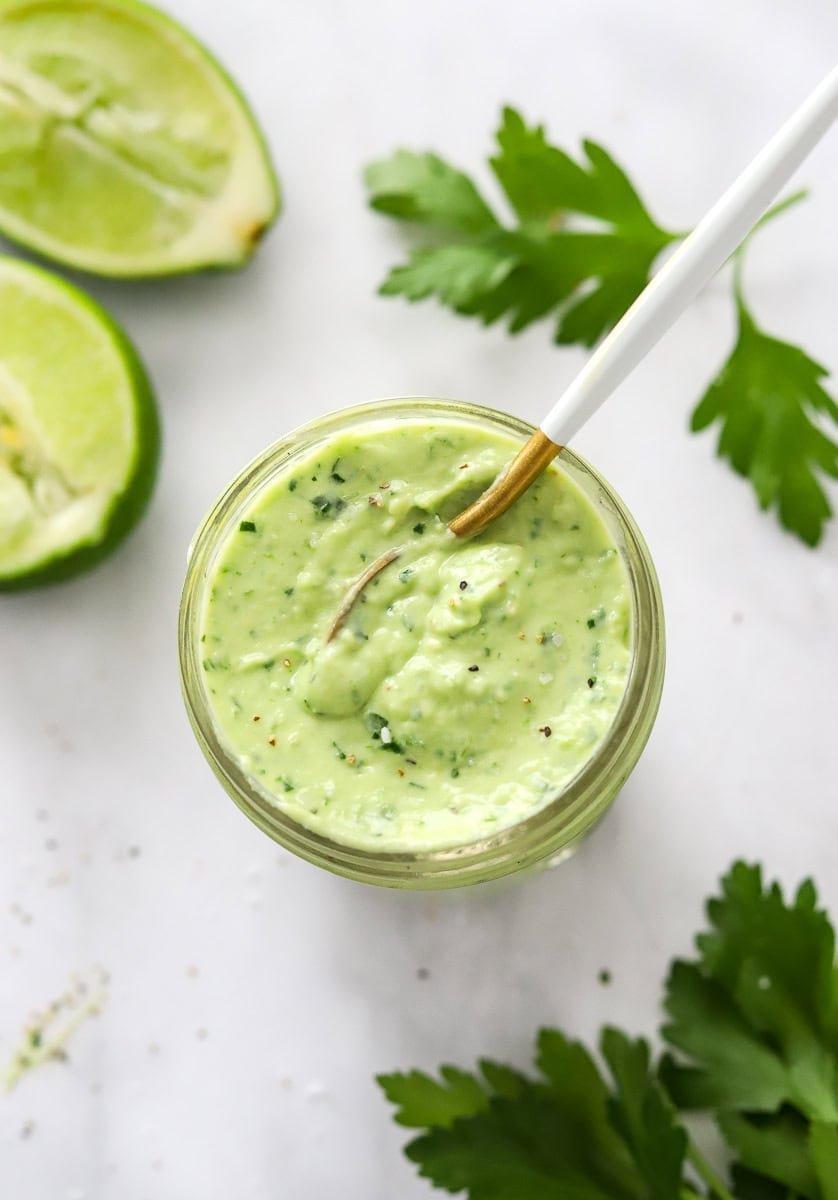 avocado cream sauce being blended