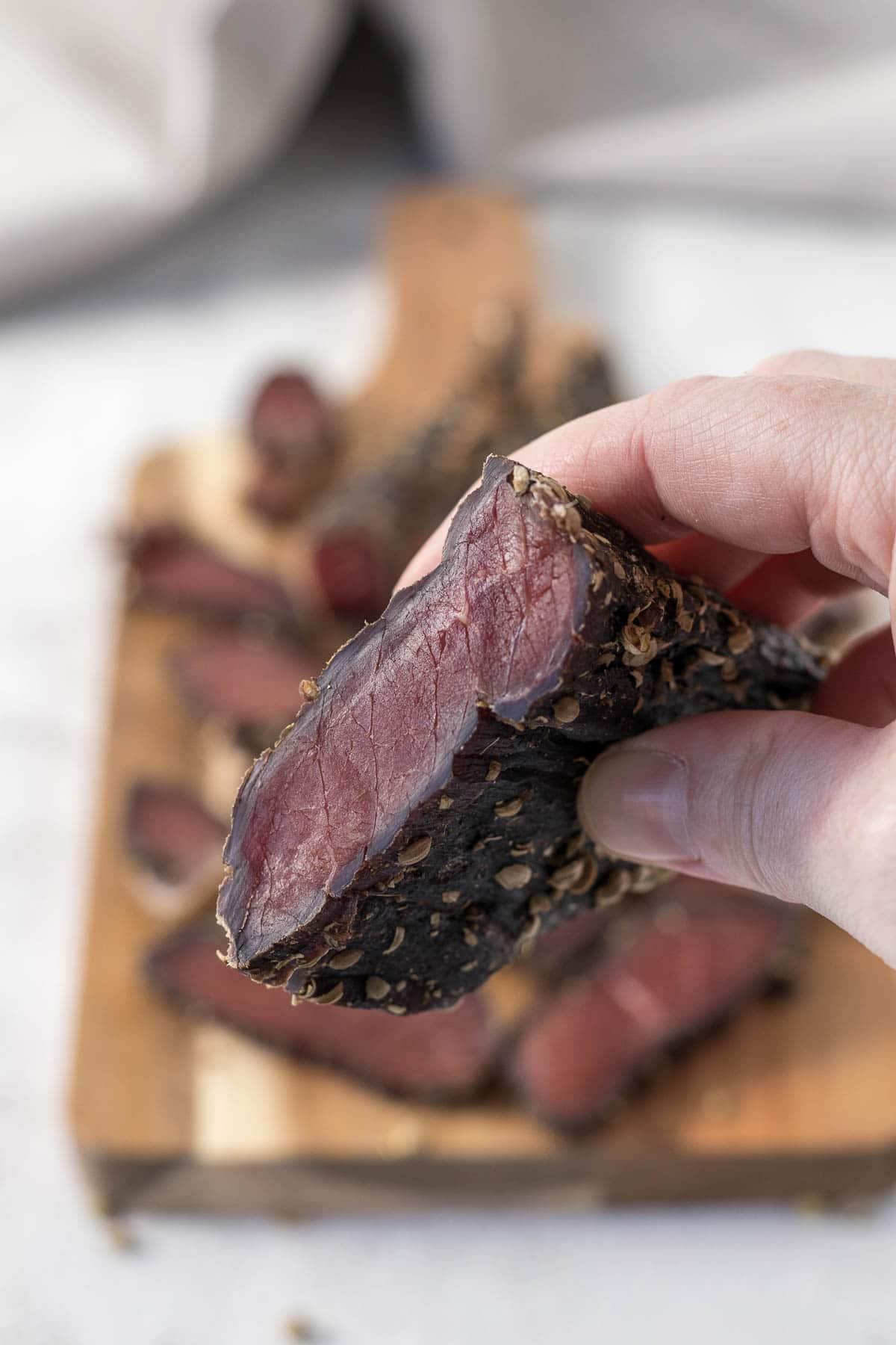 Close-up of sliced biltong