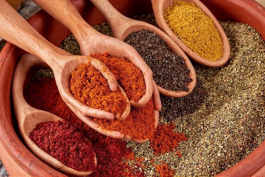 Close-up shot of vibrant Peruvian spices and ingredients