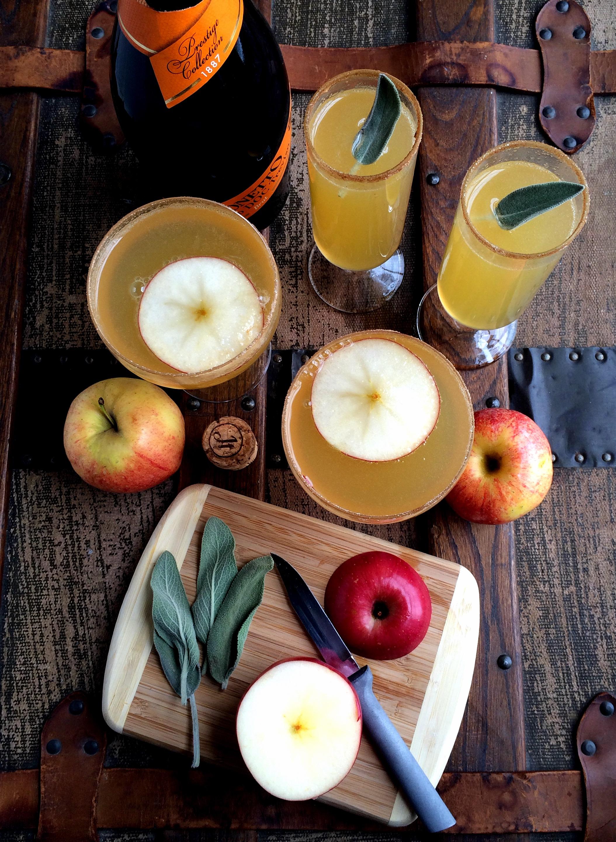 ingredients for apple sage sparkle shake - fresh apples, sage, lemon, honey, sparkling water