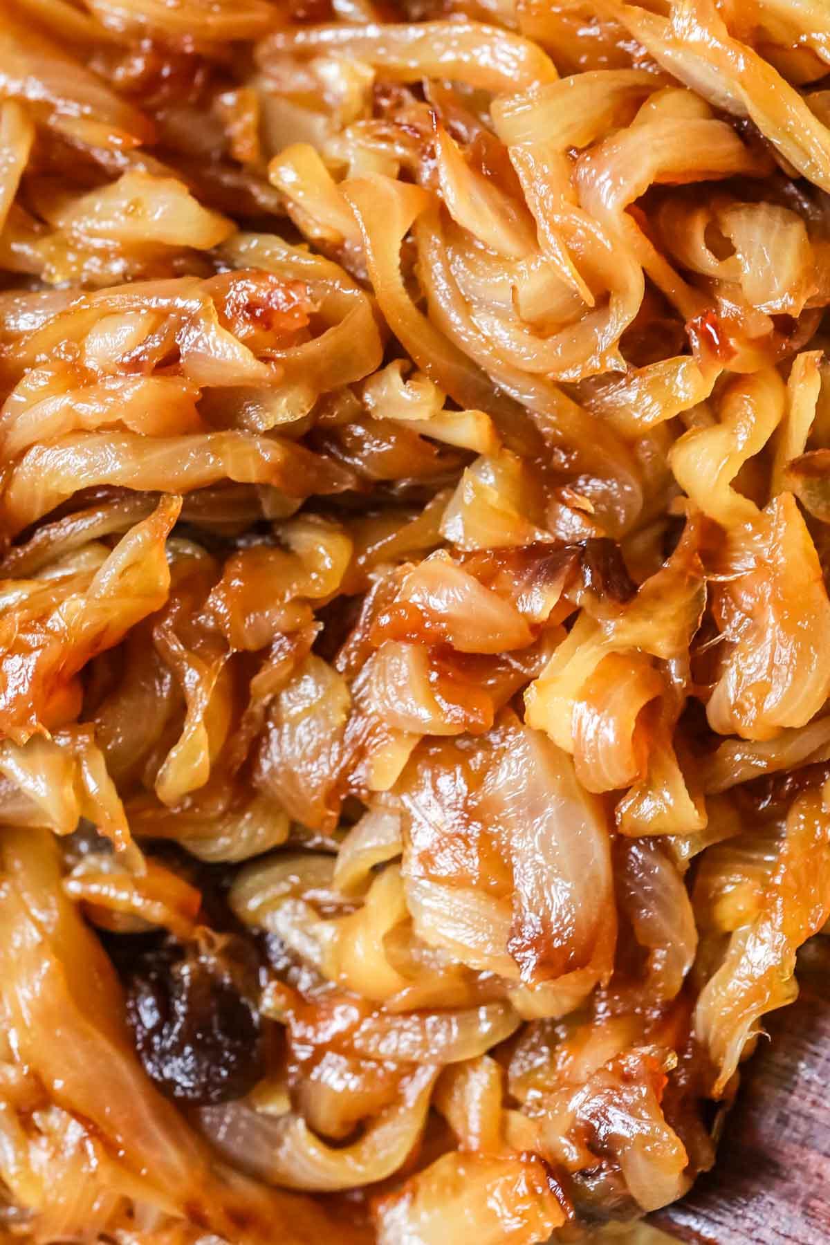 close-up of caramelized onions in a pan