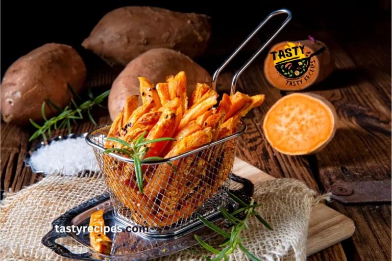 a basket overflowing with freshly baked sweet potato fries