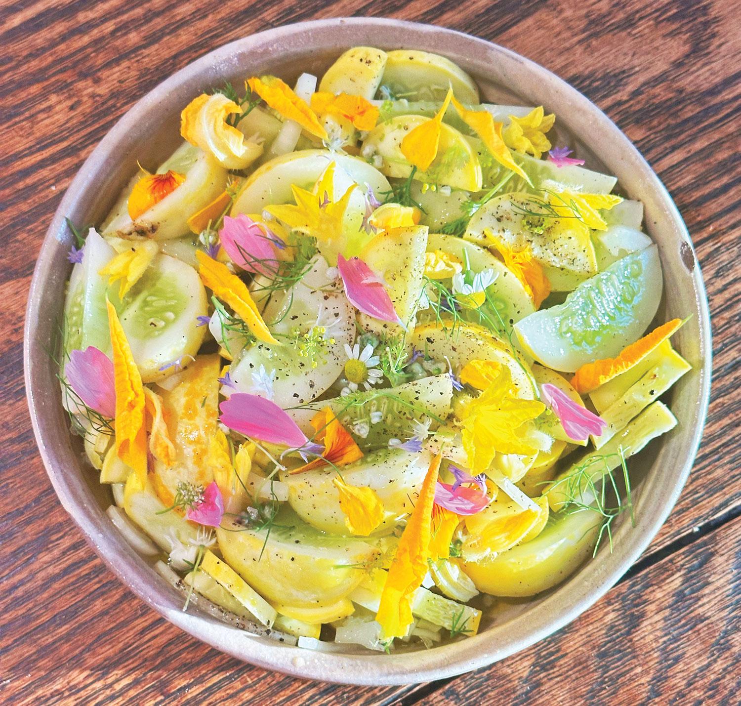 close up view cucumber hibiscus salad