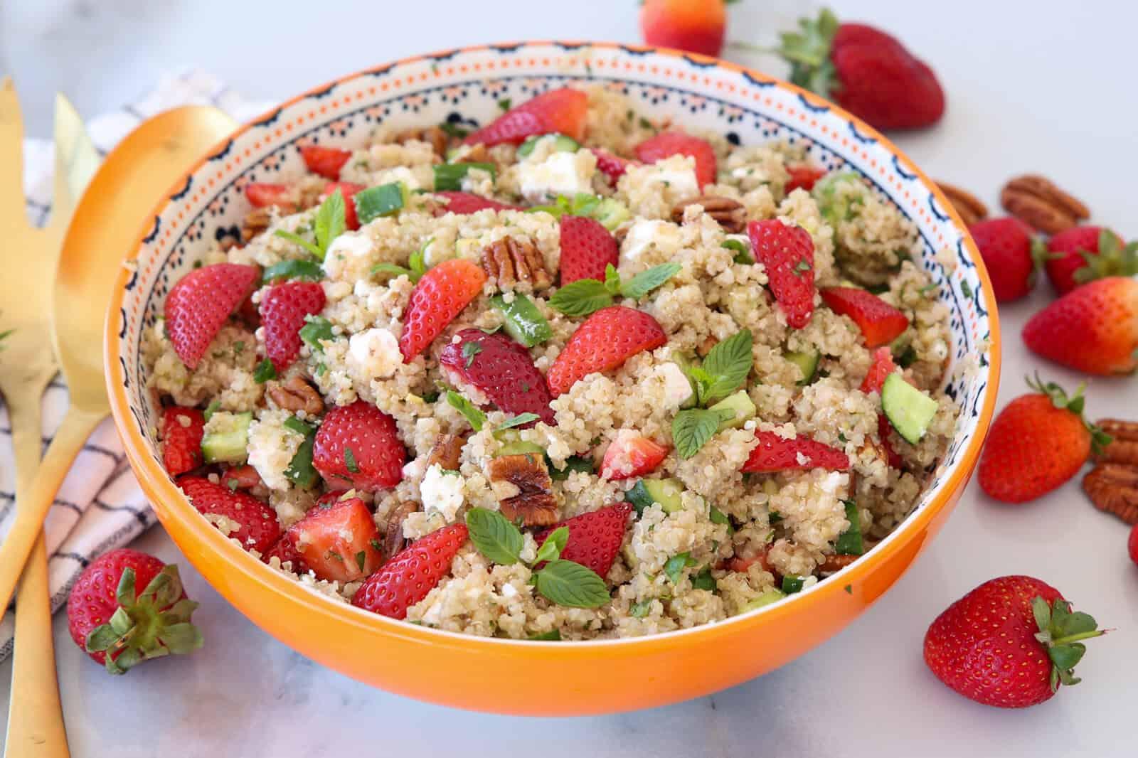 bright and colorful strawberry feta quinoa bowl