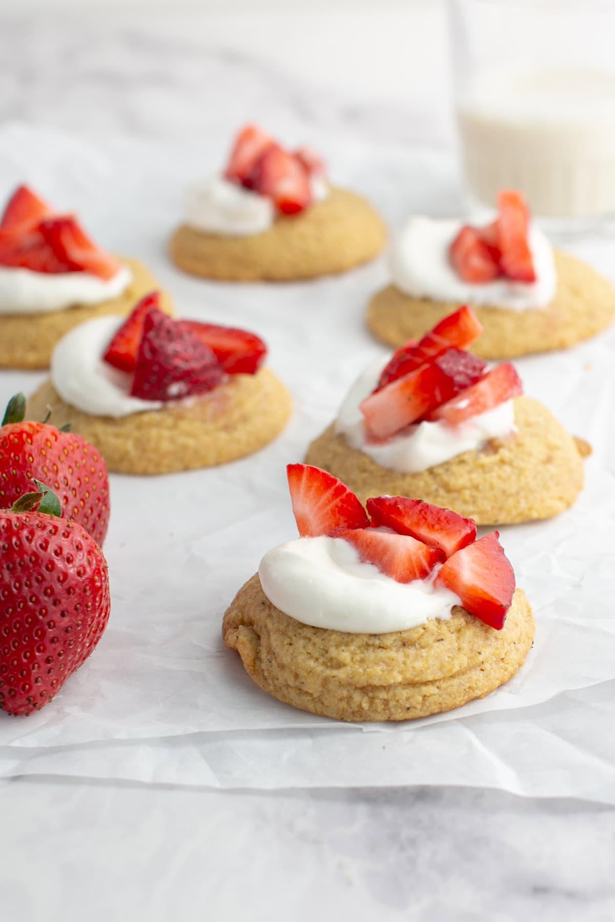 slices of strawberry shortcake cornbread stacked