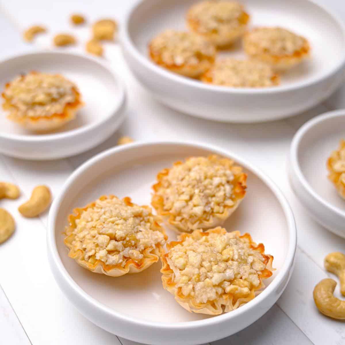Quince rosewater baklava bites on a decorative plate