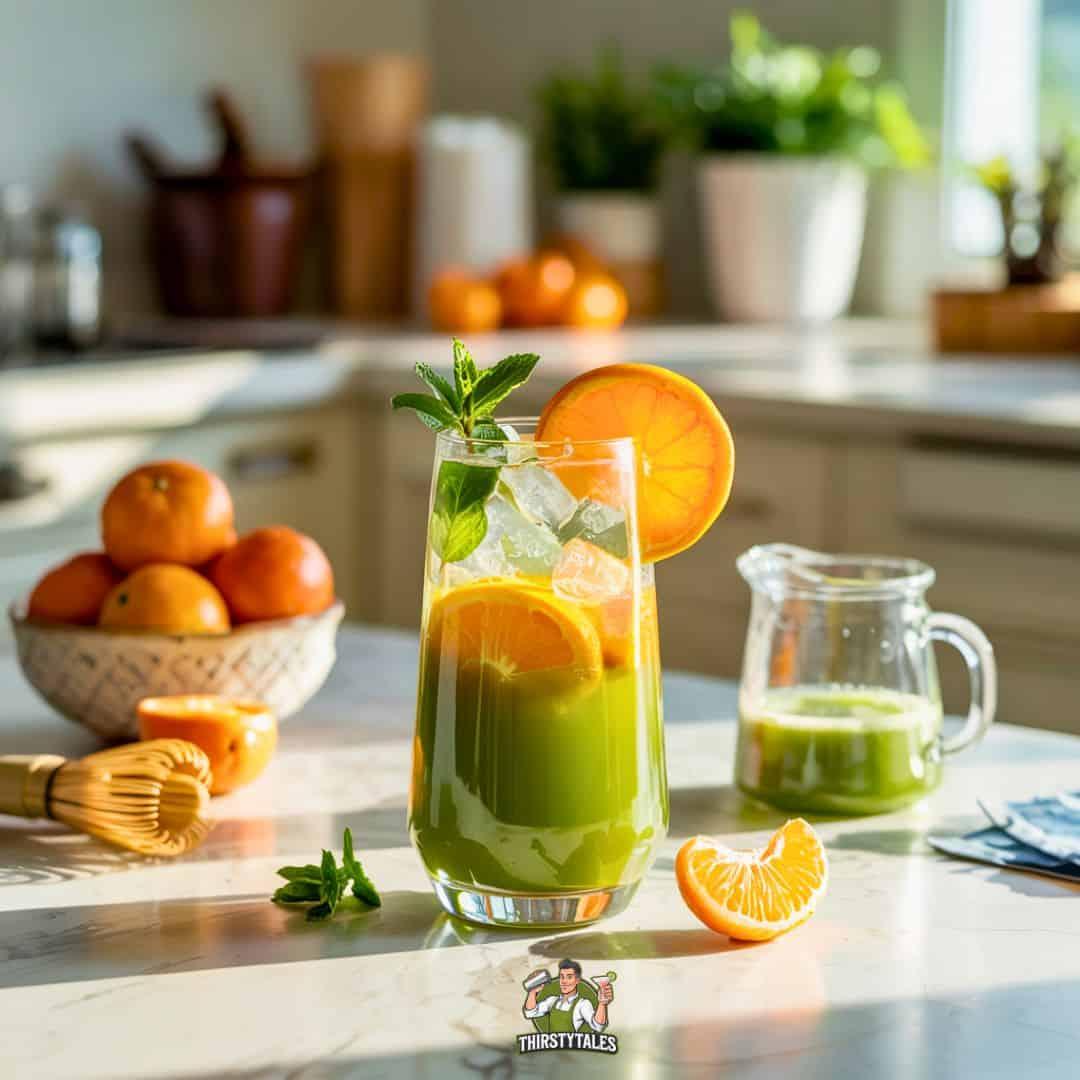 matcha tangerine twist in a glass
