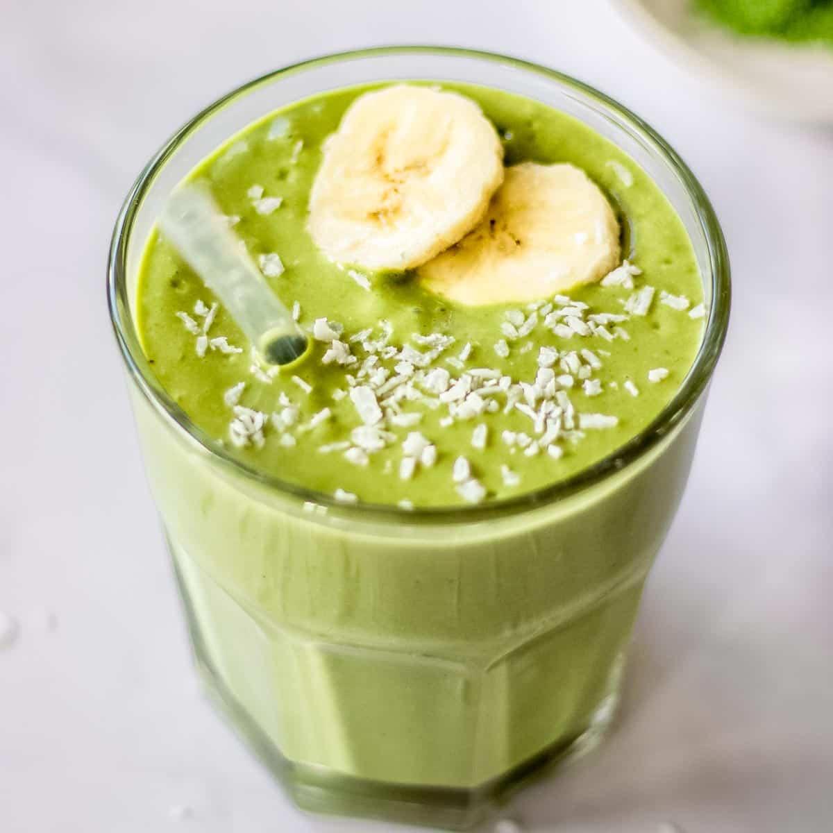 matcha smoothie with various toppings and ingredients