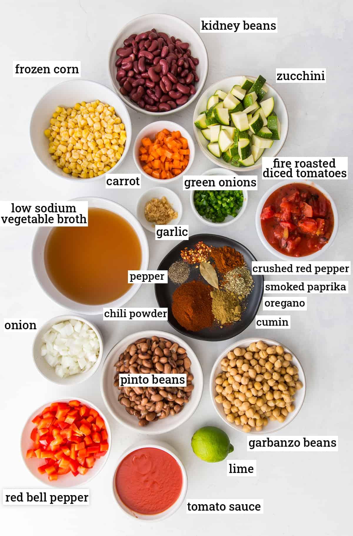 various spices and vegetables used in vegan chili