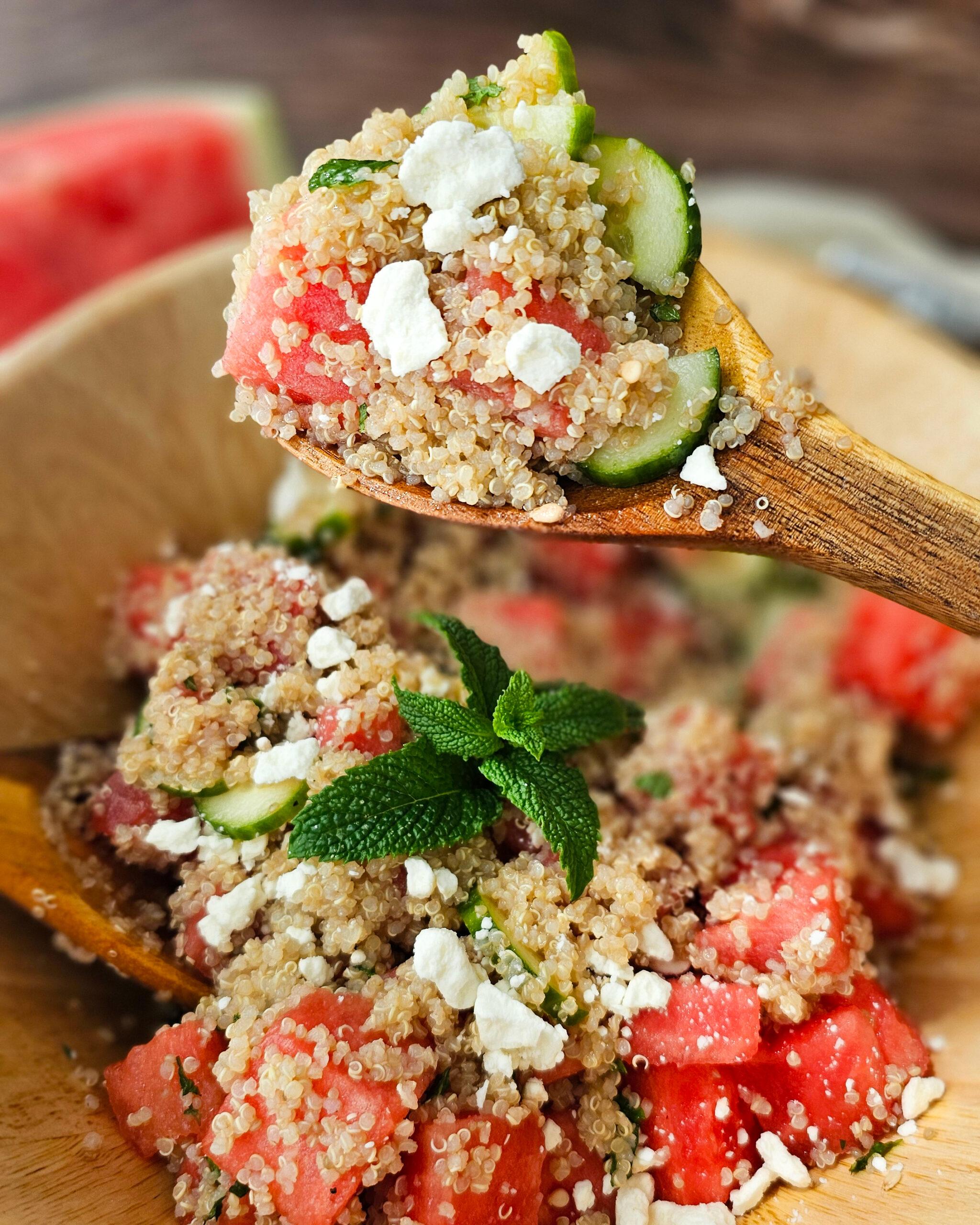 fresh watermelon quinoa salad with feta and mint