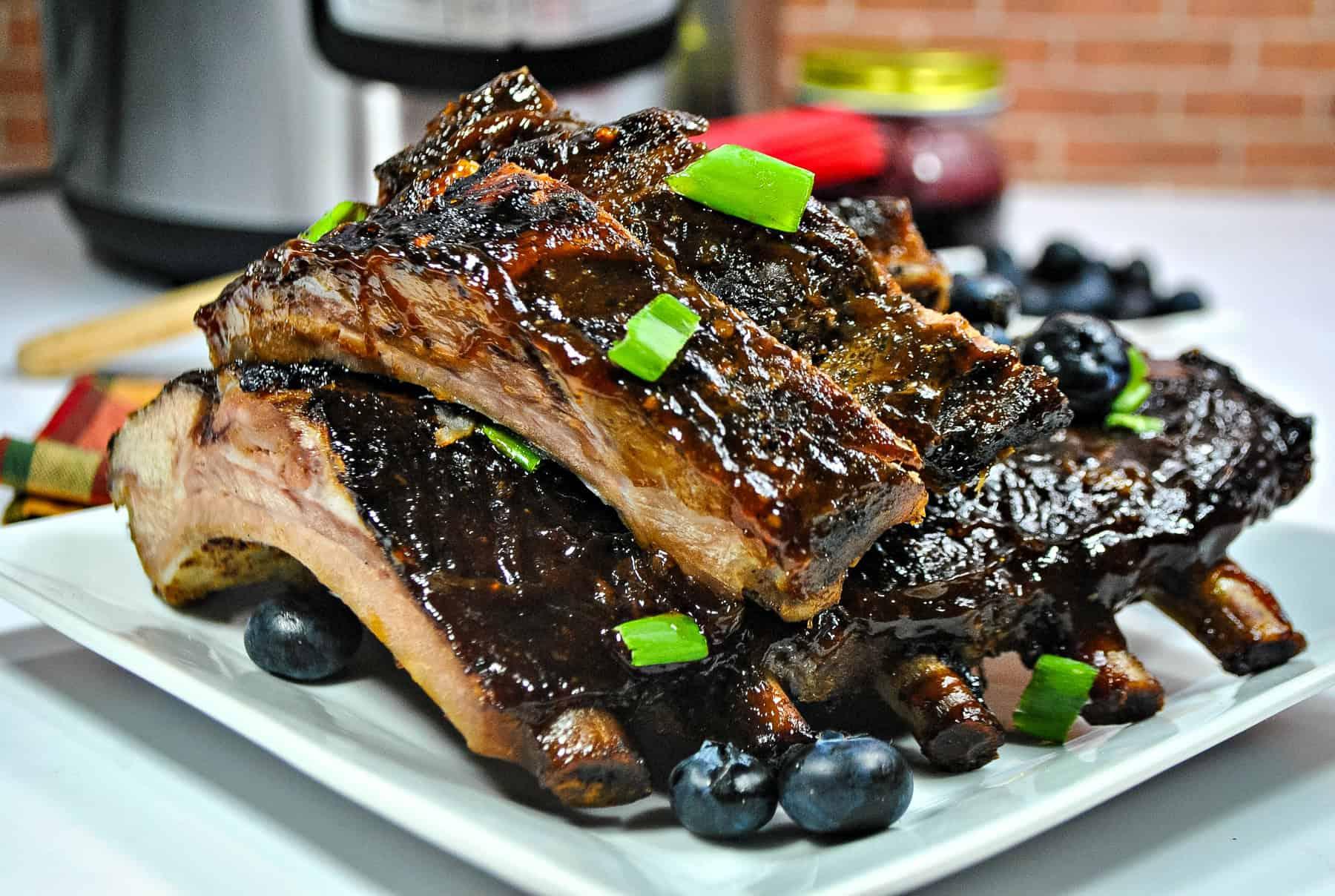 Blueberry BBQ Ribs on a plate