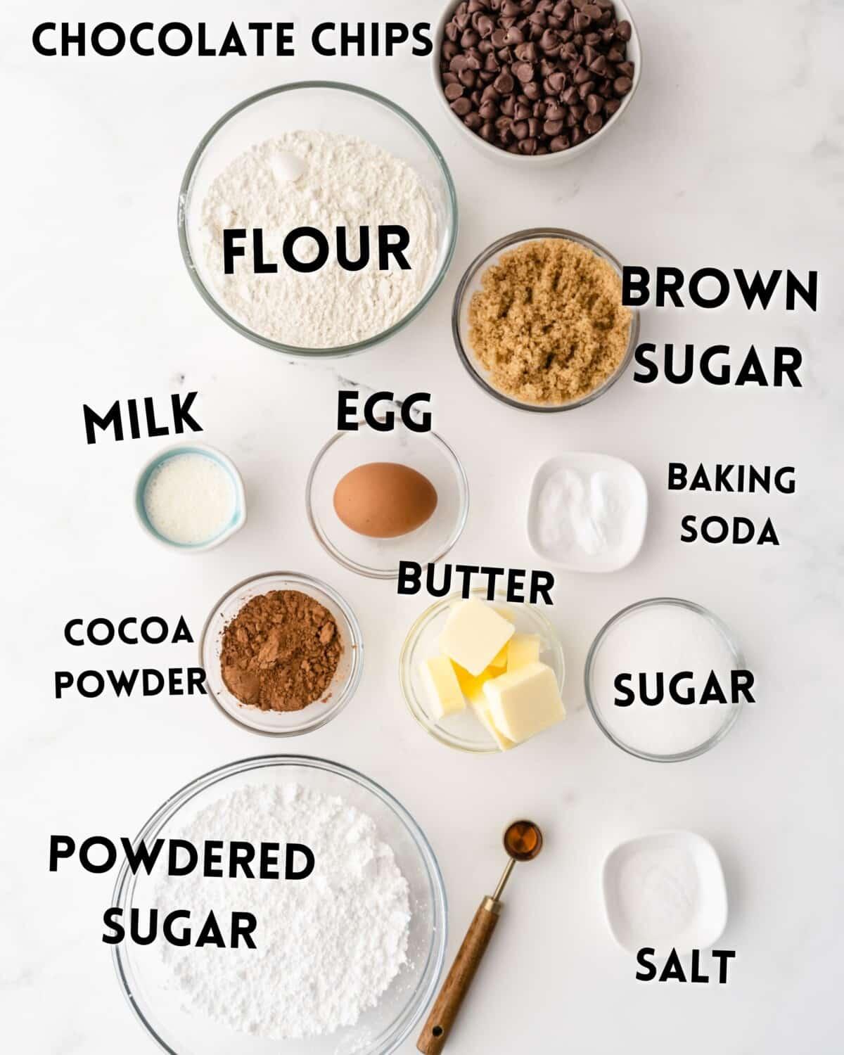 Ingredients laid out for making a cookie cake