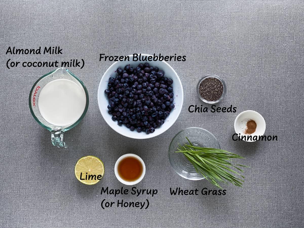 ingredients for cloudberry smoothie laid out on table