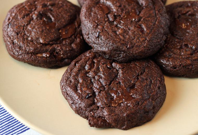close up of double chocolate espresso cookies