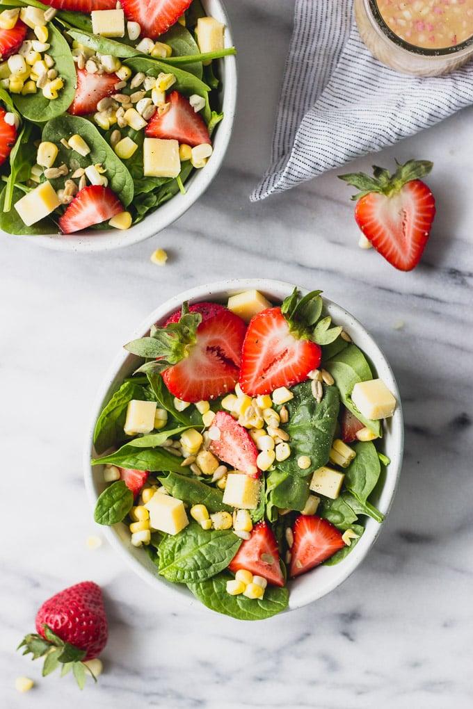 farmer's market with strawberries and spinach