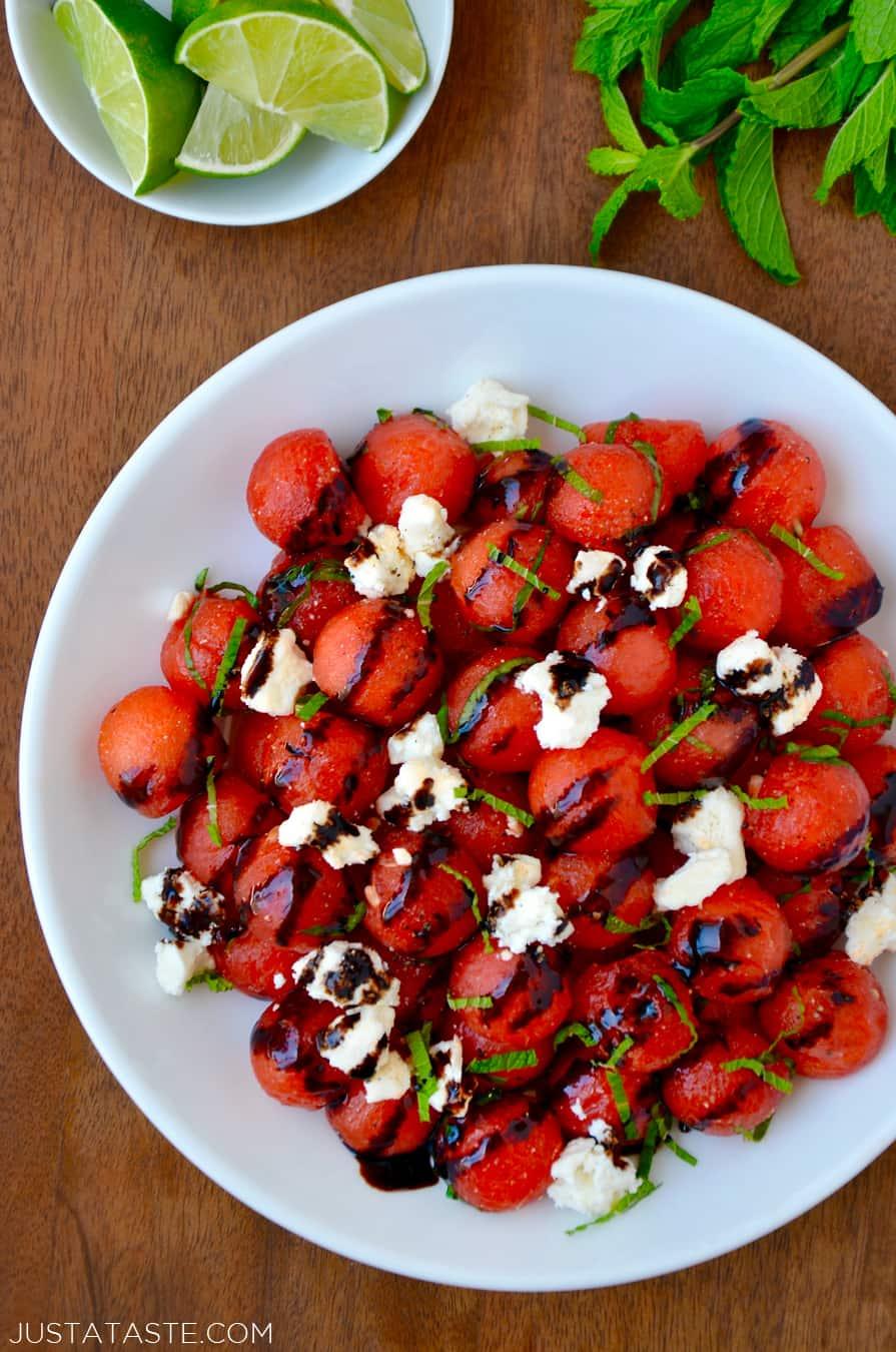 fresh watermelon feta salad with balsamic glaze