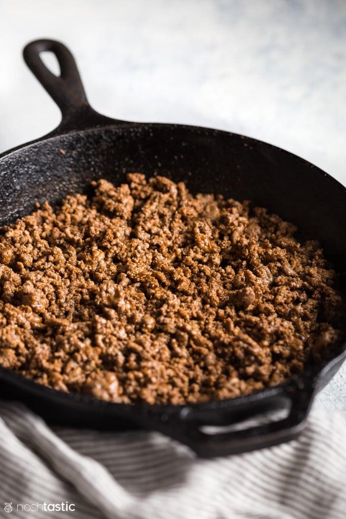 ground beef taco filling in a skillet