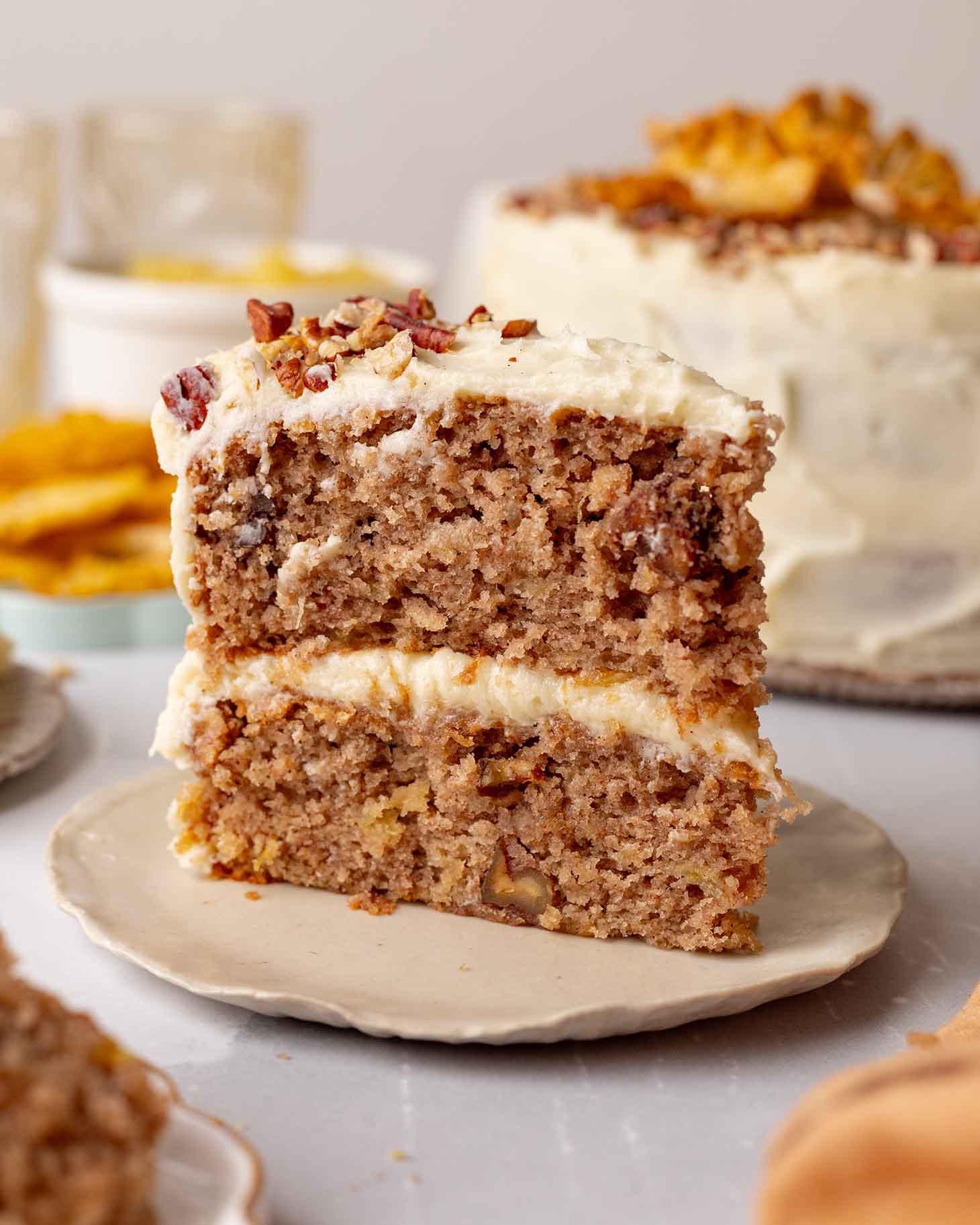 ingredients for nectarine hummingbird cake on a kitchen counter