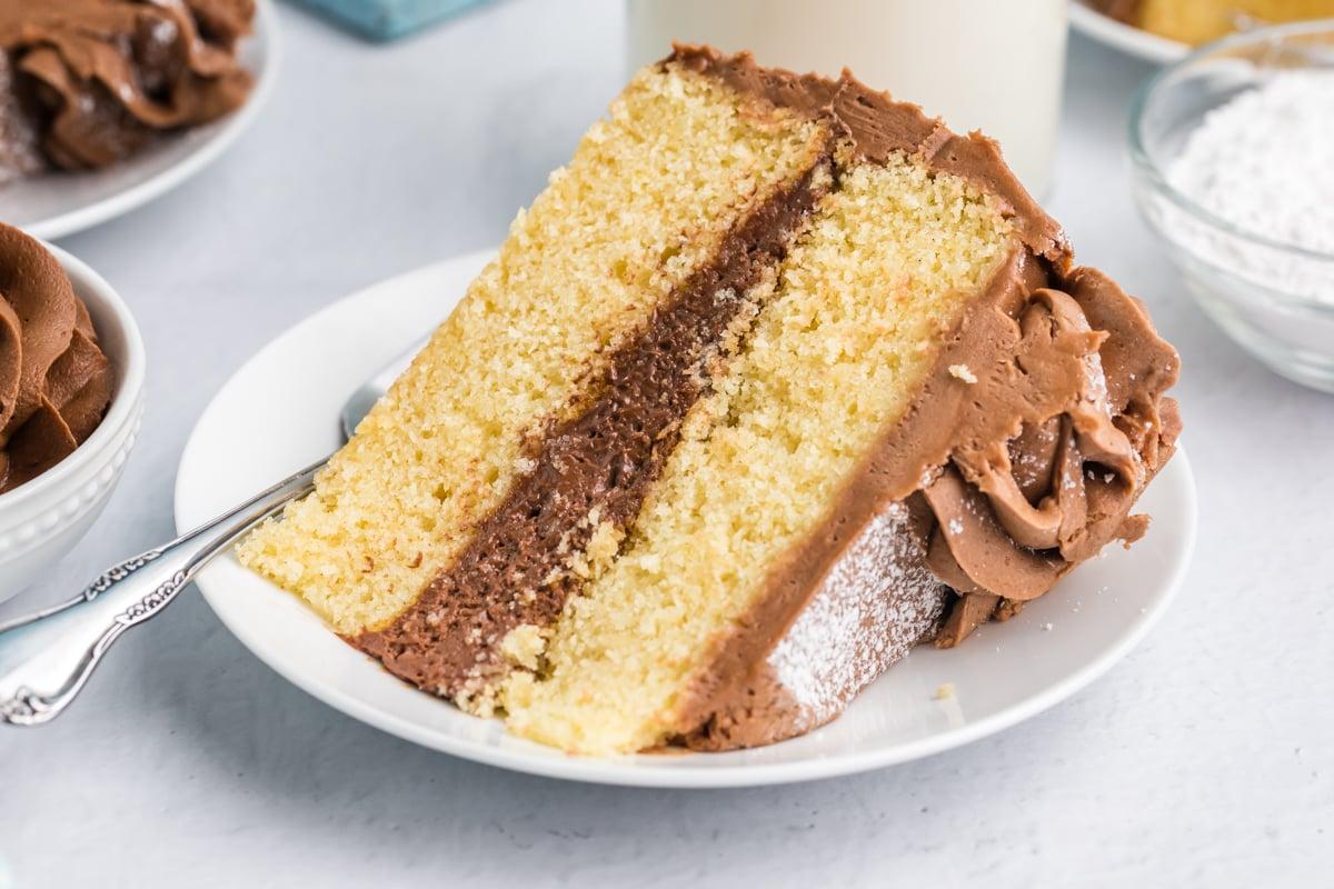 close up of brown butter sage chocolate cake layers