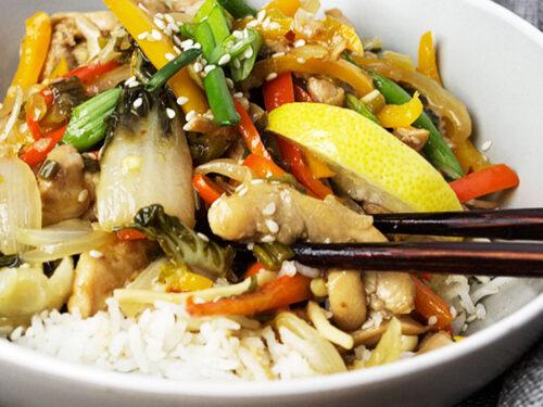 cooking lemon garlic herb chicken stir-fry with a friend