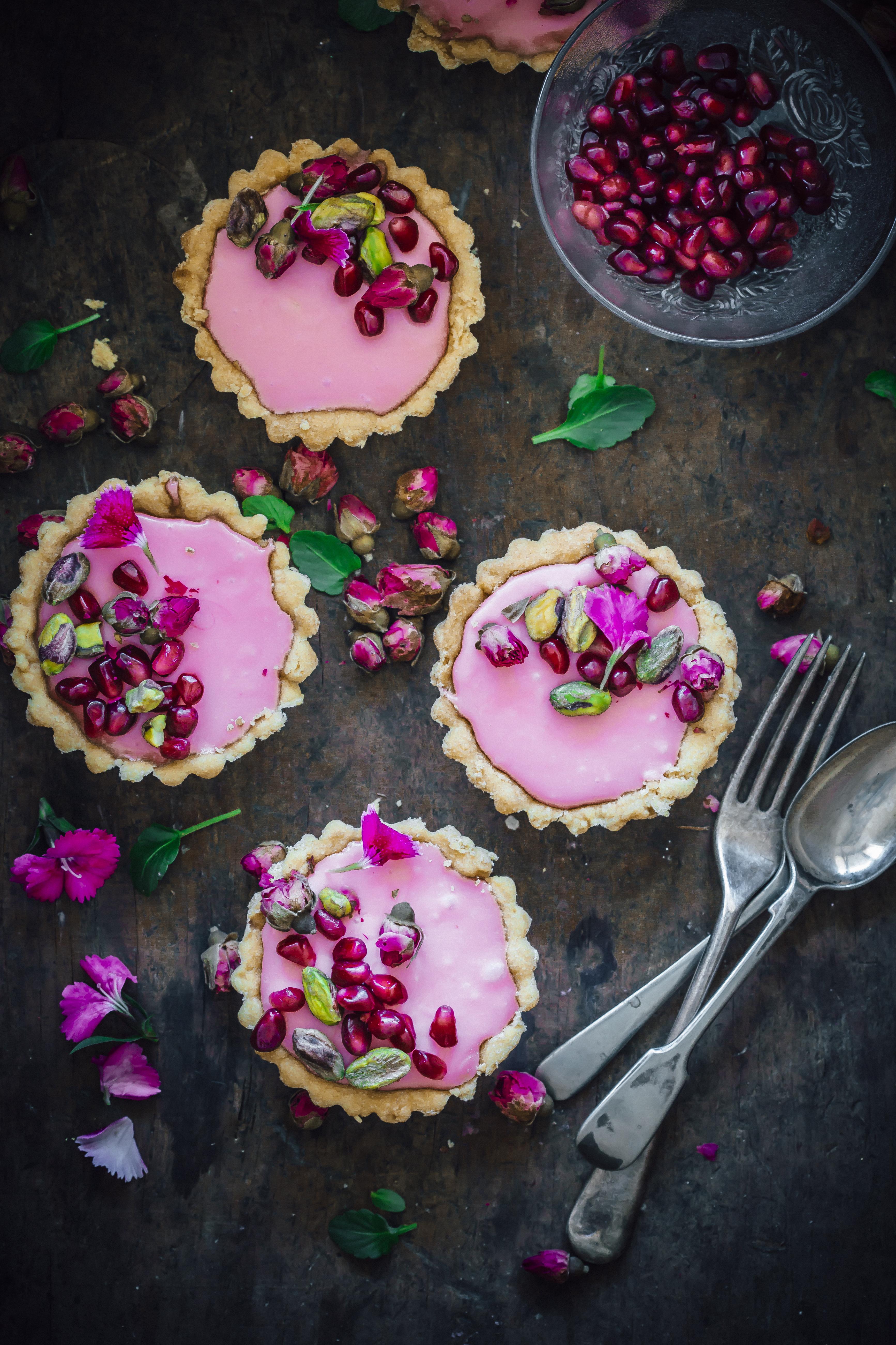 Rambutan and rosewater tart, close-up