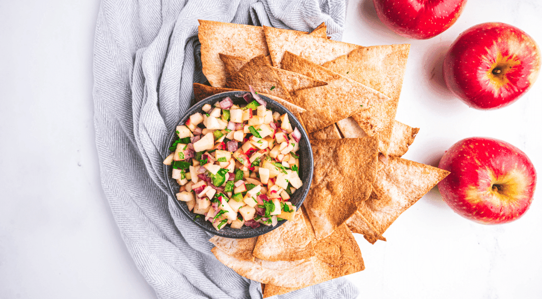 Apple Crisp Salsa served with cinnamon tortilla chips