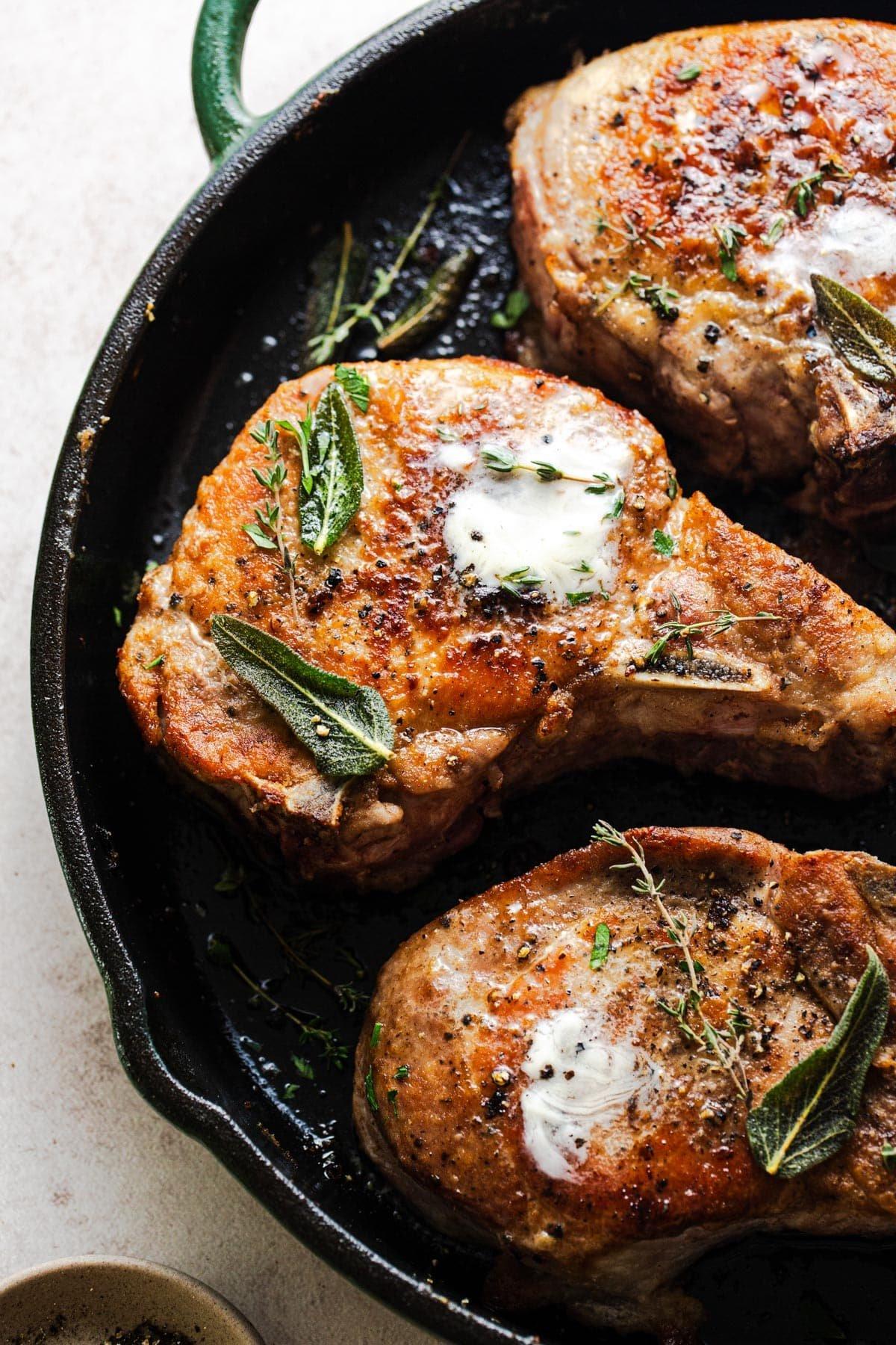 close up shot of seasoned pork chops