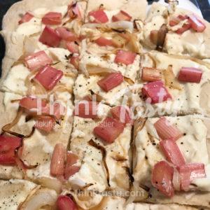 rhubarb pizza bread with ricotta cheese and thyme