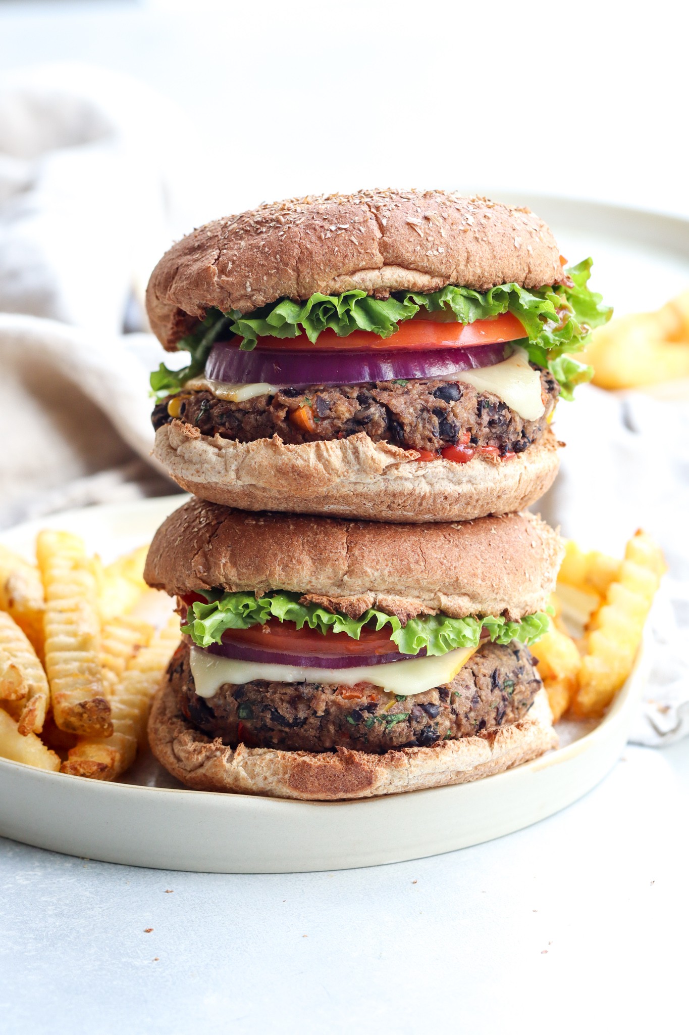 homemade spicy black bean burgers on a plate