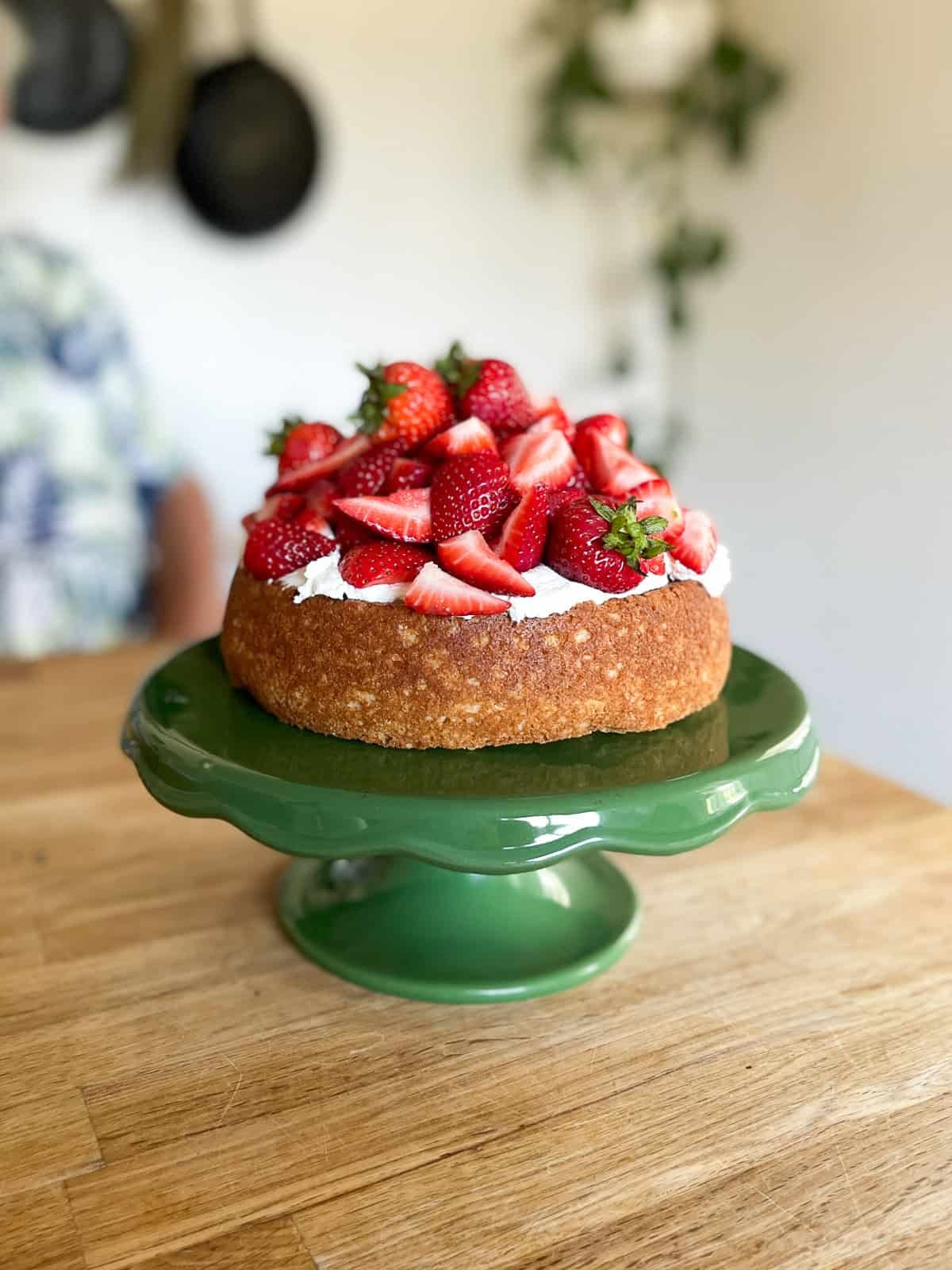 slices of strawberry energy cake on a rustic wooden table