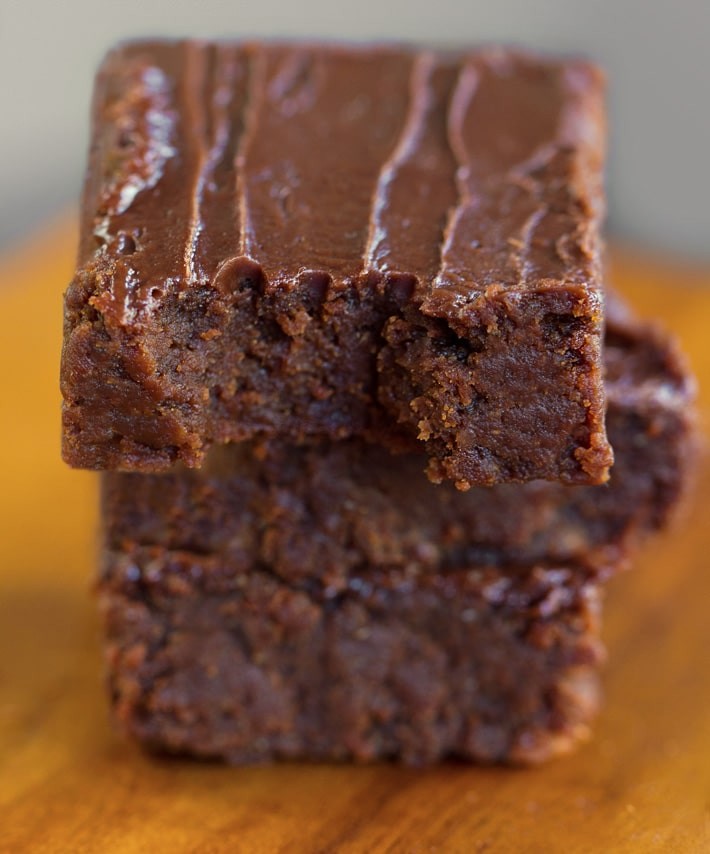 vegan brownies with purple sweet potato on a wooden board