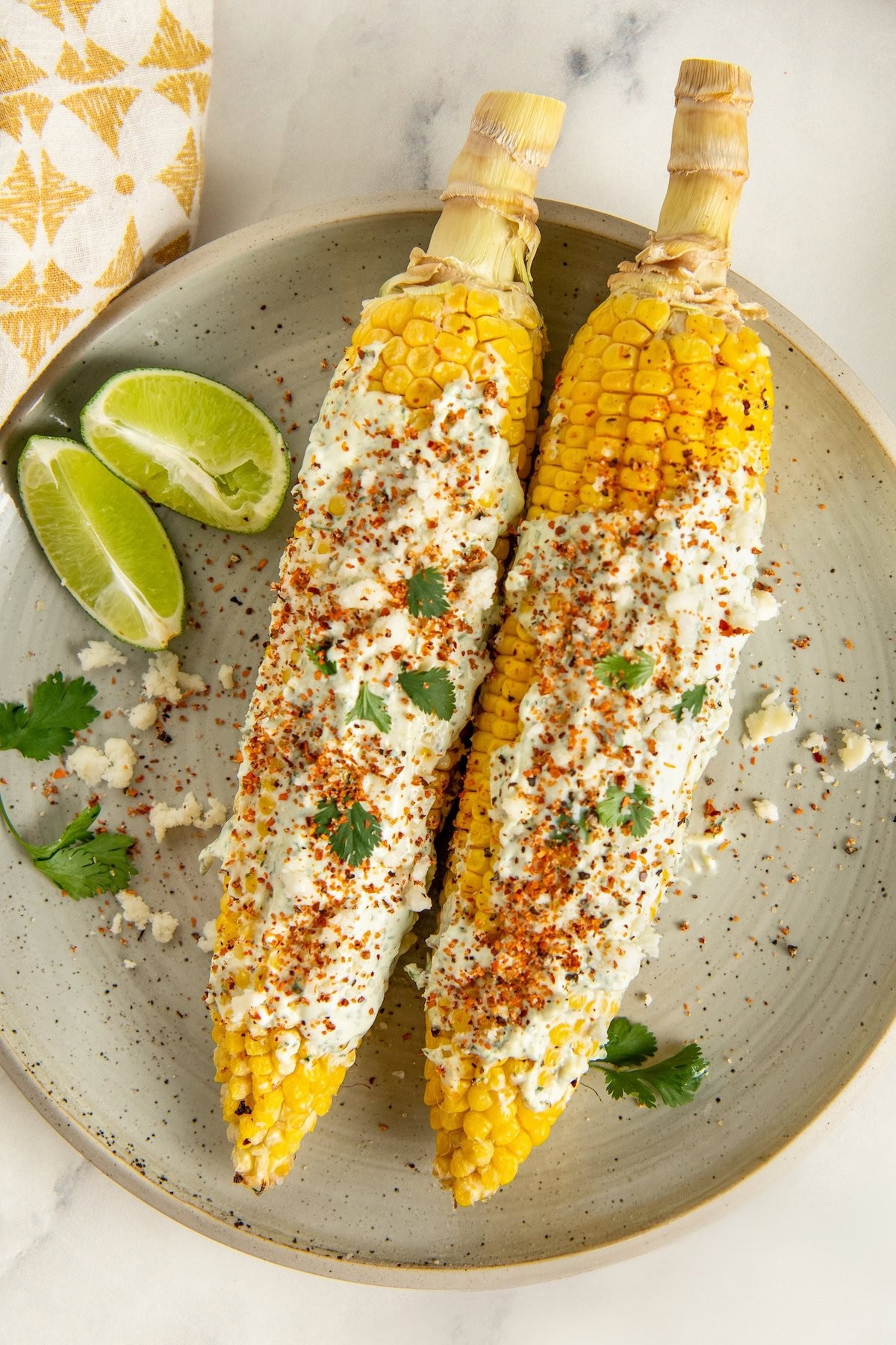 grilled corn on the cob with cilantro lime crema
