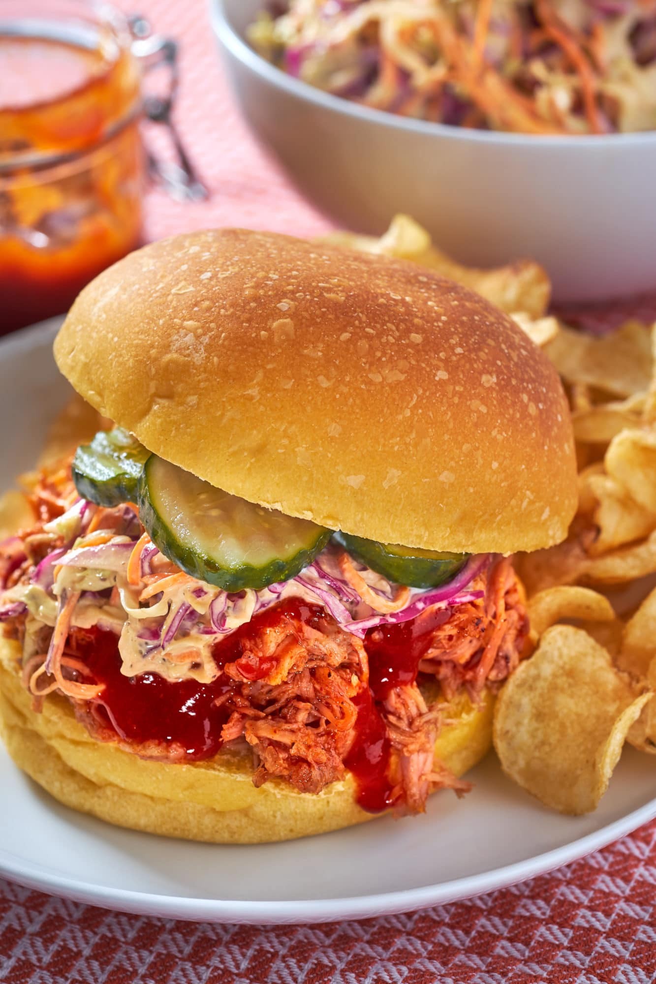 Kansas City-style pulled pork sandwich with coleslaw