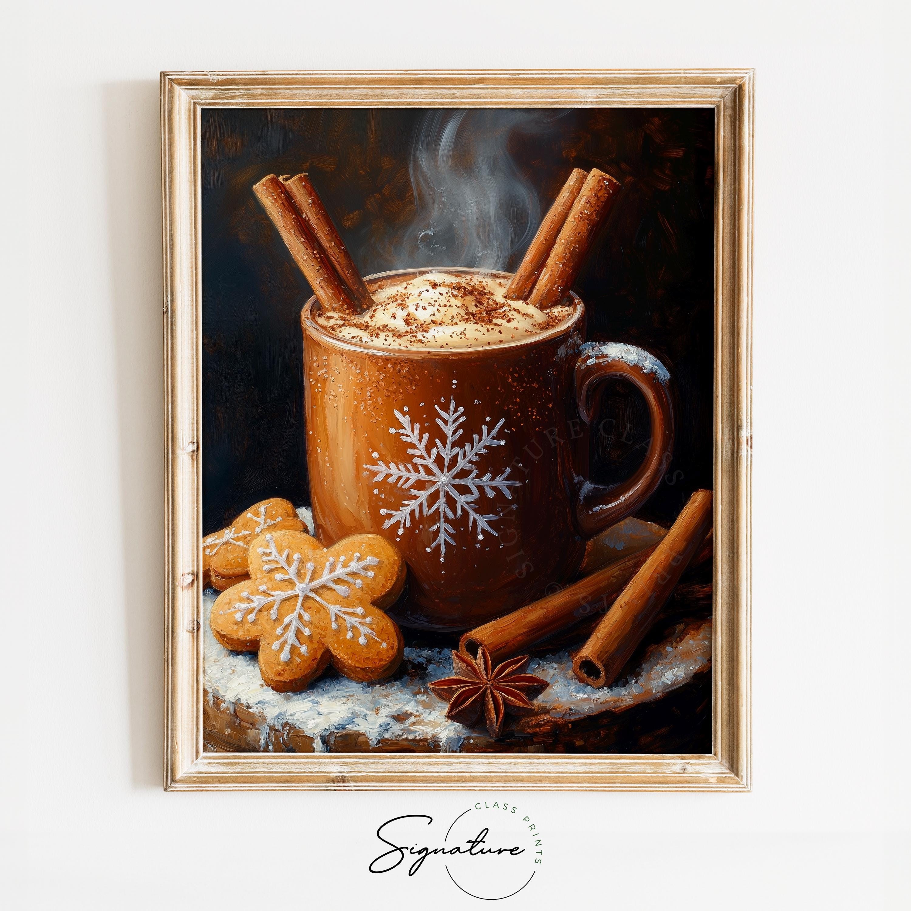 Cozy mug of hot chocolate with caramel drizzle, whipped cream, and a cinnamon stick, steaming on a rustic wooden table next to a crackling fireplace with soft ambient lighting.