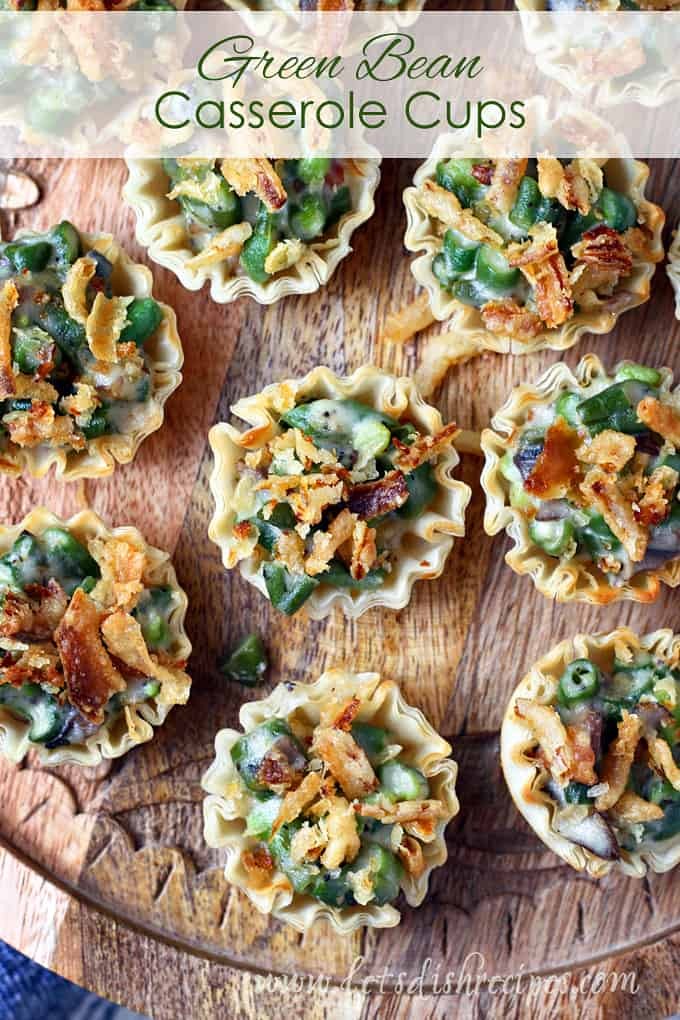 Delicious baked green bean casserole cups on a festive table